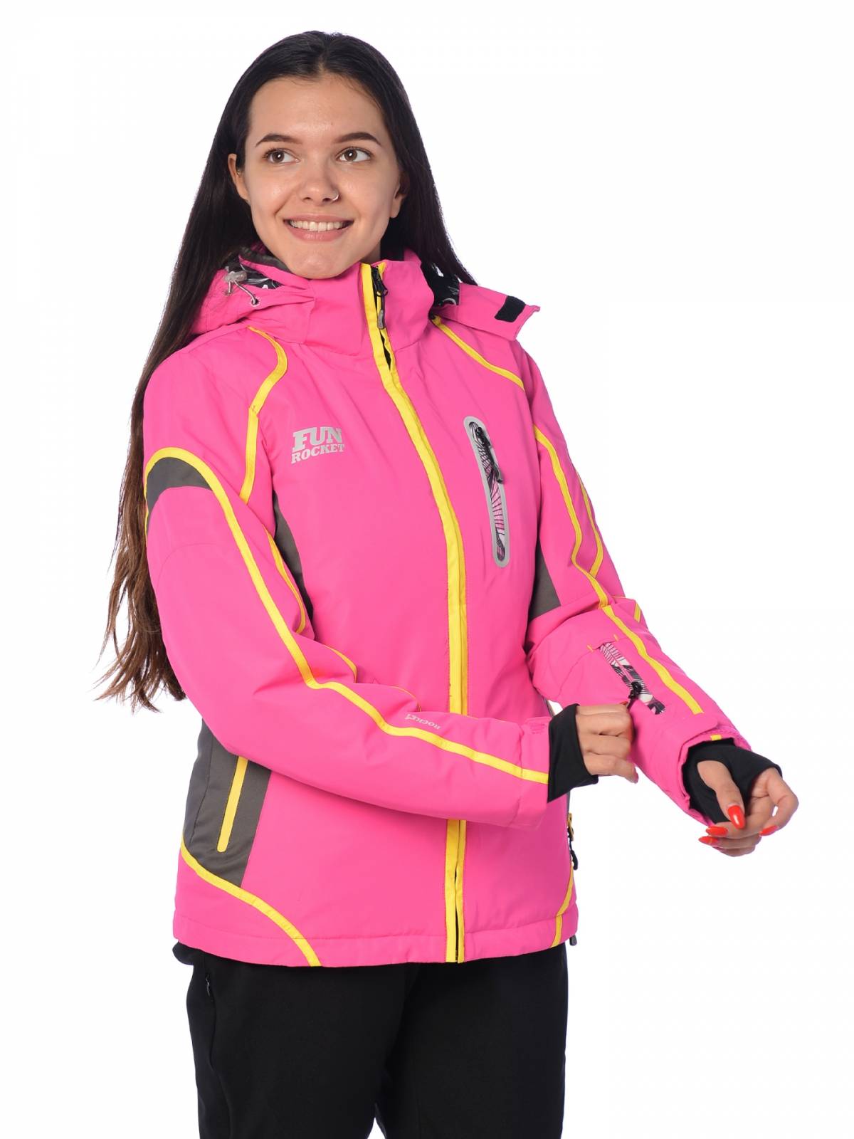 Горнолыжная куртка женская FUN ROCKET 15509 размер 42, желтый, ярко-розовый