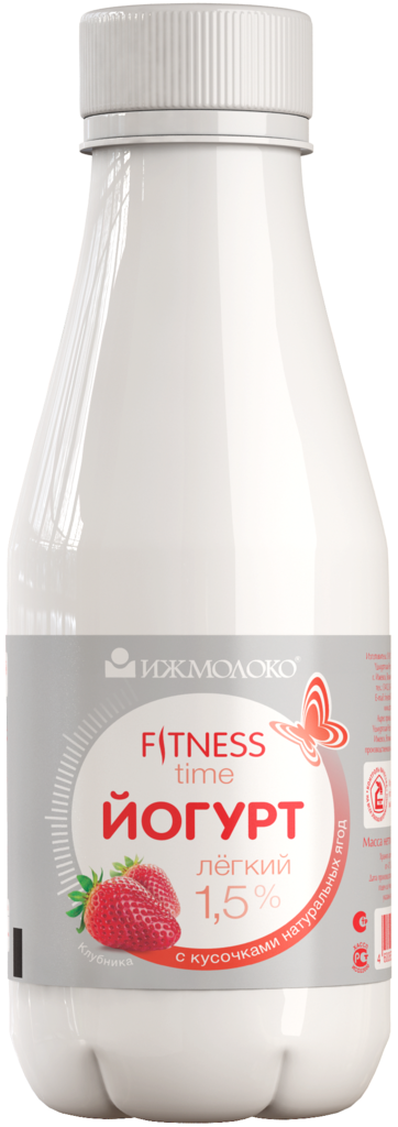 

Йогурт Fitness time фруктовый Клубника 1,5% 450 г бзмж