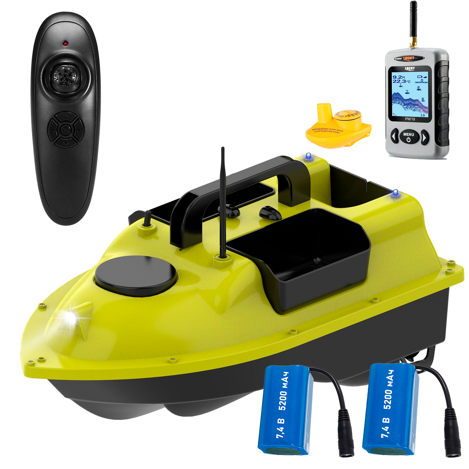 Прикормочный кораблик Флайтек Круиз + эхолот Lucky FFW718 + доп АКБ 5200 мАч