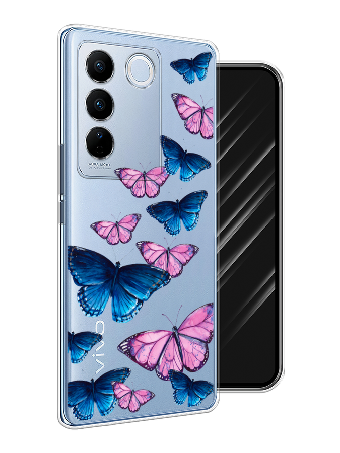 

Чехол Awog на Vivo V27/V27 Pro "Полет бабочек", Синий;черный;розовый, 268550-2