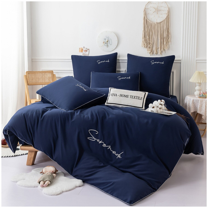 Комплект постельного белья Однотонный Сатин Вышивка CH021, 1.5 спальный, наволочки 50-70