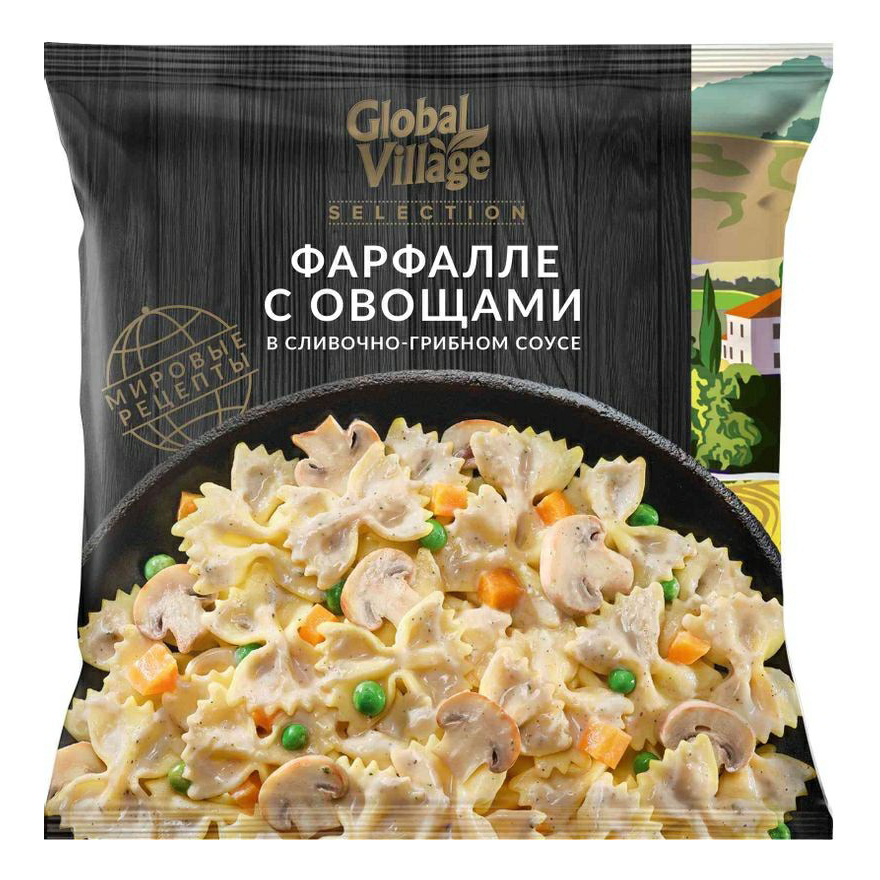 Фарфалле Global Village с овощами в сливочно-грибном соусе замороженные 250 г