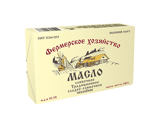 

Масло сливочное Фермерское Хозяйство 82,5% БЗМЖ 180 г