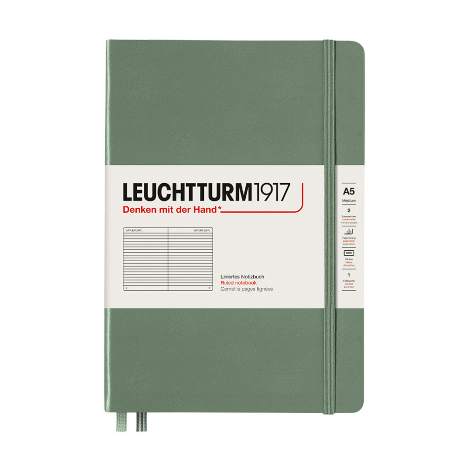 

Блокнот Leuchtturm Smooth Colours А5 в линейку 125л оливковый твердая обложка