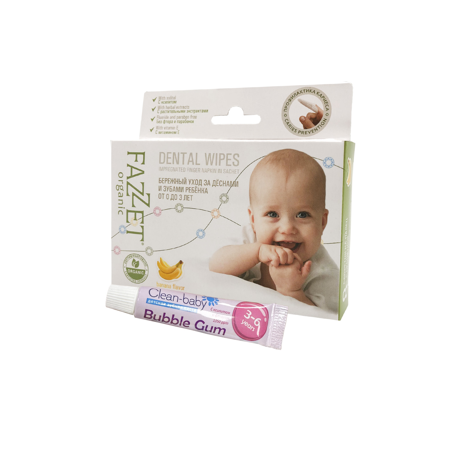 фото Детские салфетки с пропиткой для полости рта fazzet organic dental wipes, 8шт.