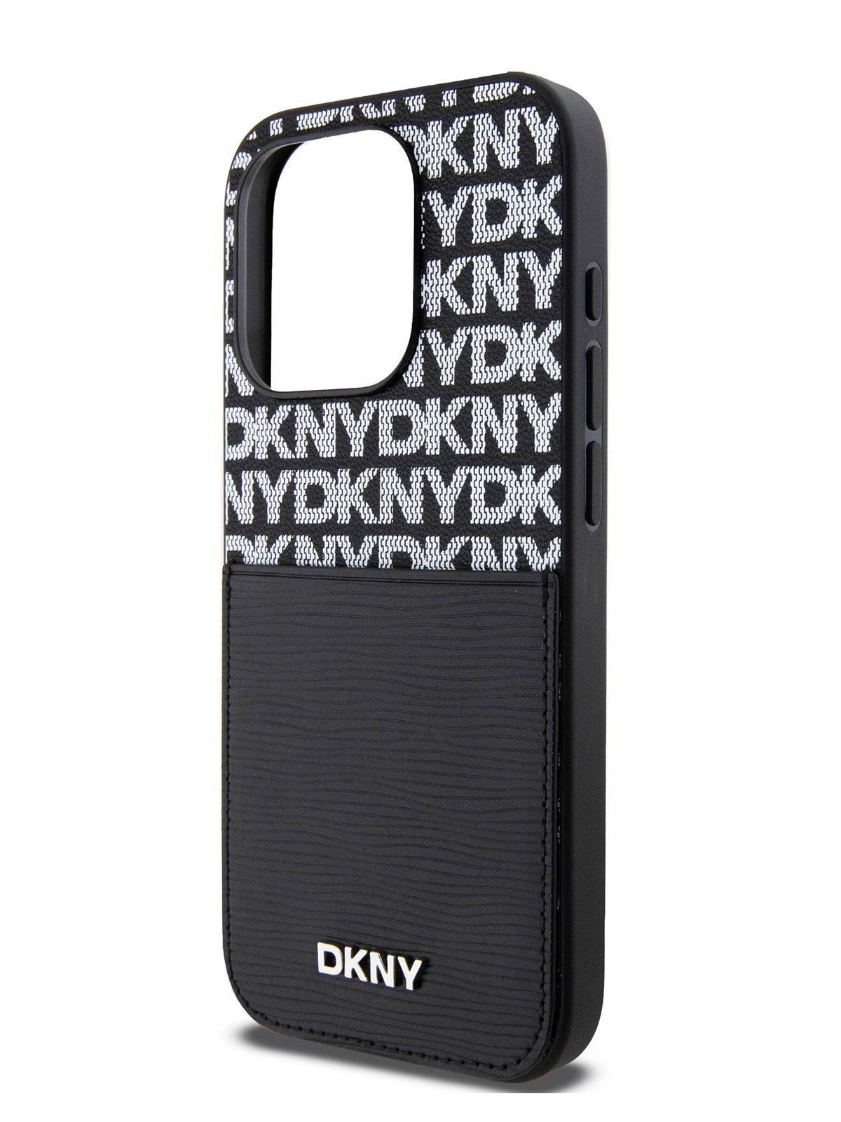 Чехол DKNY для iPhone 15 Pro из экокожи c карманом для карт, черный