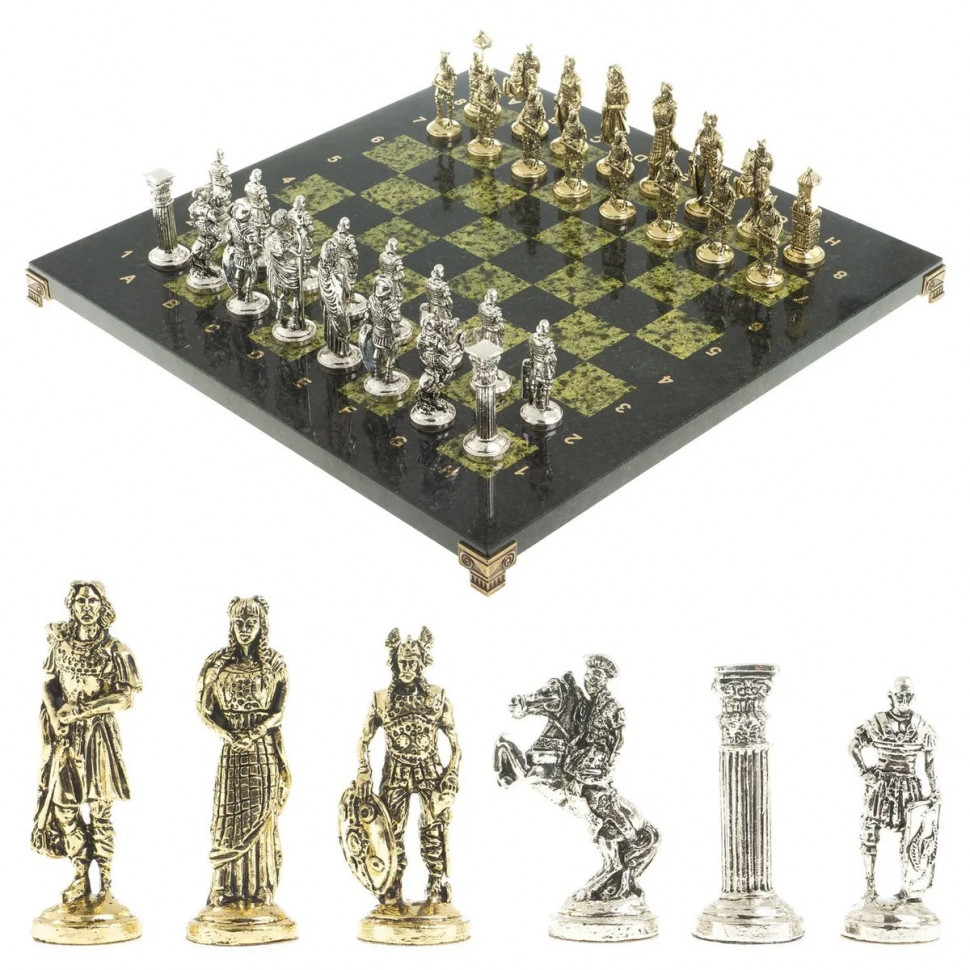 

Шахматы Lavochkashop каменные с металлическими фигурами Римляне змеевик 40 см 122637, Шахматы подарочные каменные с металлическими фигурами Римляне змеевик 40 см