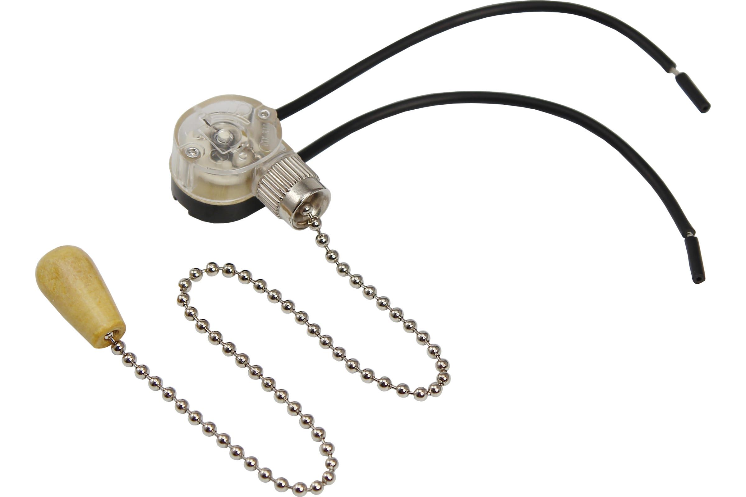 REXANT Выключатель для бра с серебряной цепочкой 270 мм и проводами, деревянный наконечник