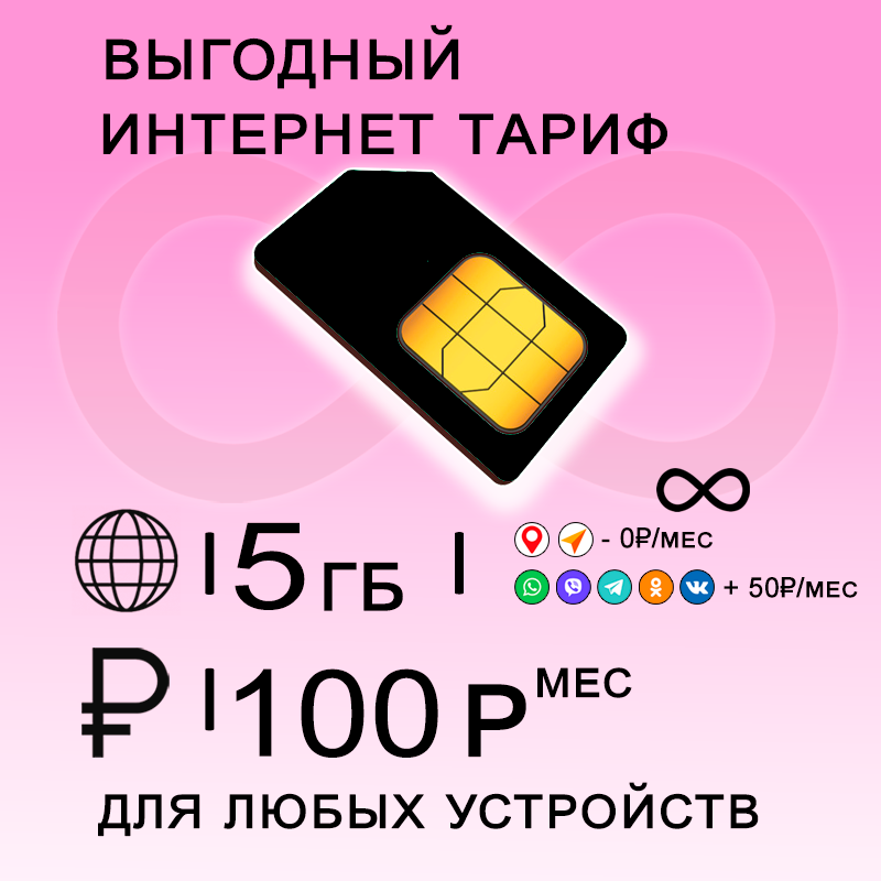 

Сим-карта NoBrand тариф 5 Гб интернет и раздача по России за 100