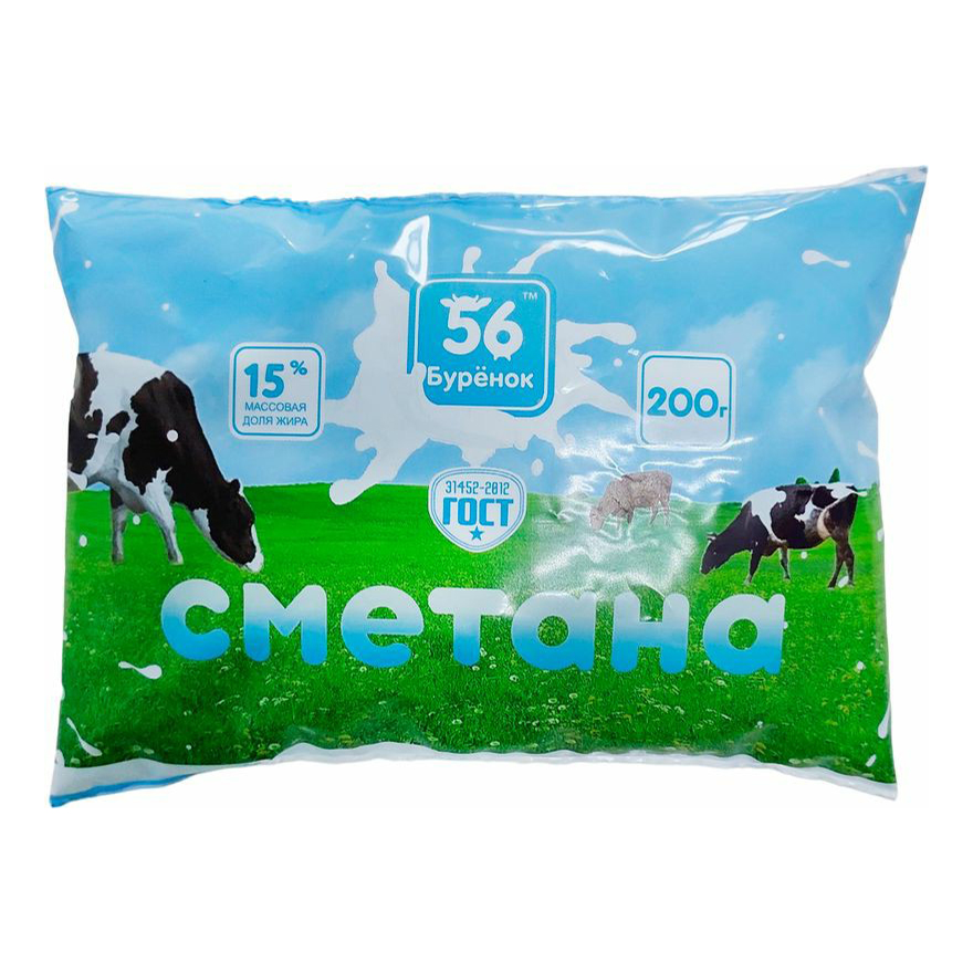 

Сметана 56 буренок 15% СЗМЖ 200 г