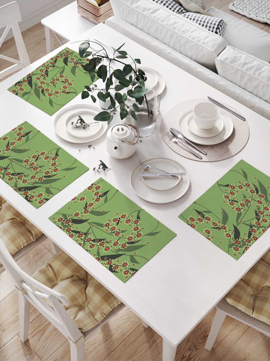 

Комплект салфеток JoyArty "Ветви ягод" для сервировки стола 32х46 см, 4 шт., Зеленый