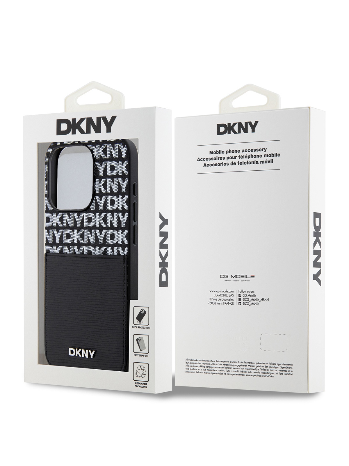 Чехол DKNY для iPhone 15 Pro Max из экокожи c карманом для карт, черный