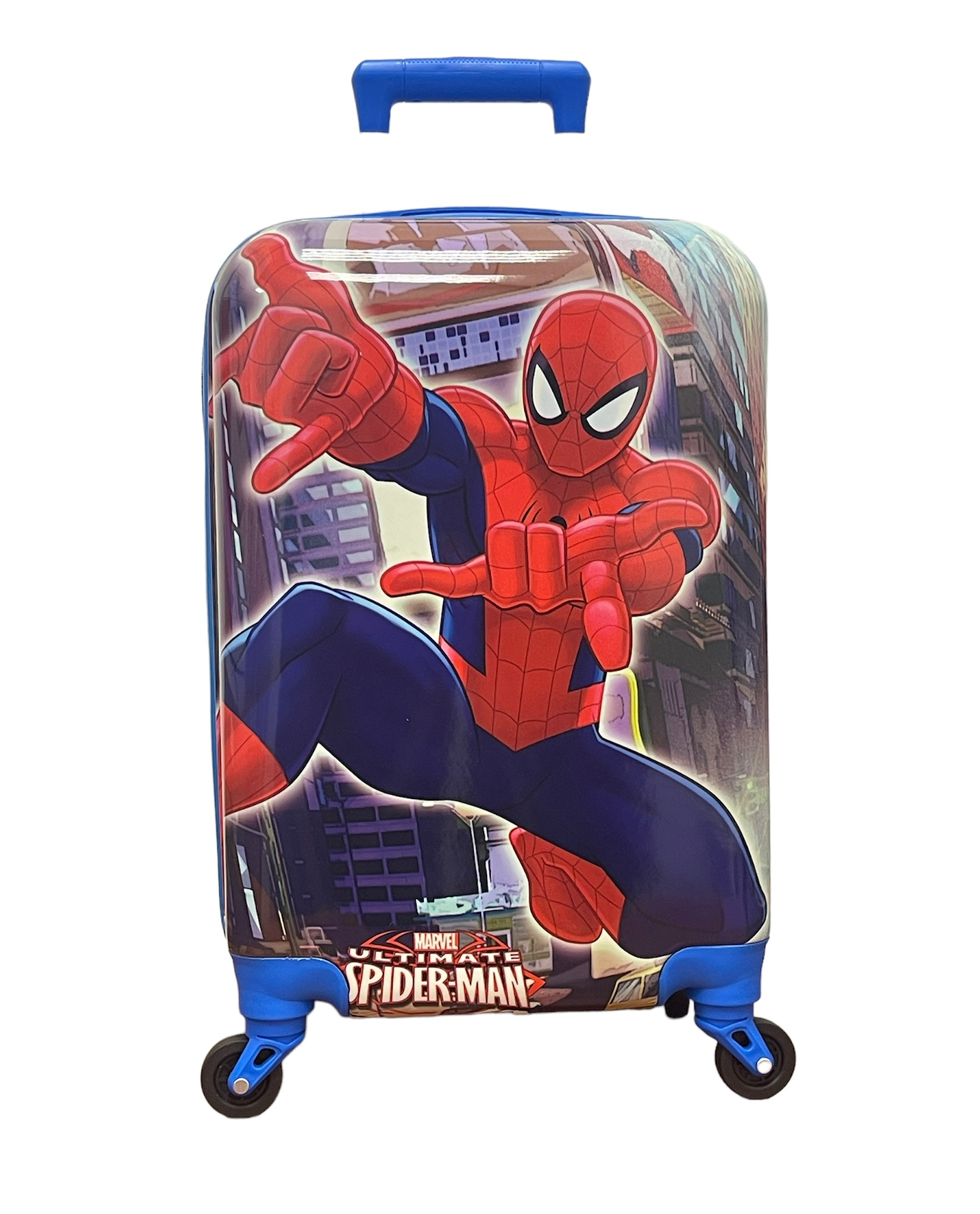 Детский чемодан BAGS-ART на колесах АВС пластиковый IMPREZA, размер M, синий, человек-паук