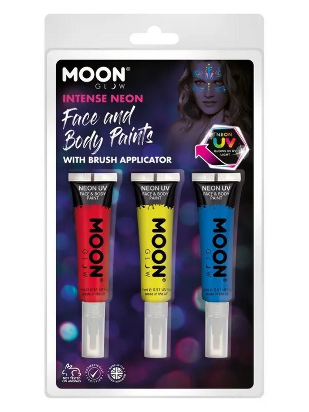 

Moon Glow Intense Neon UV Face Paint and Brush, 2