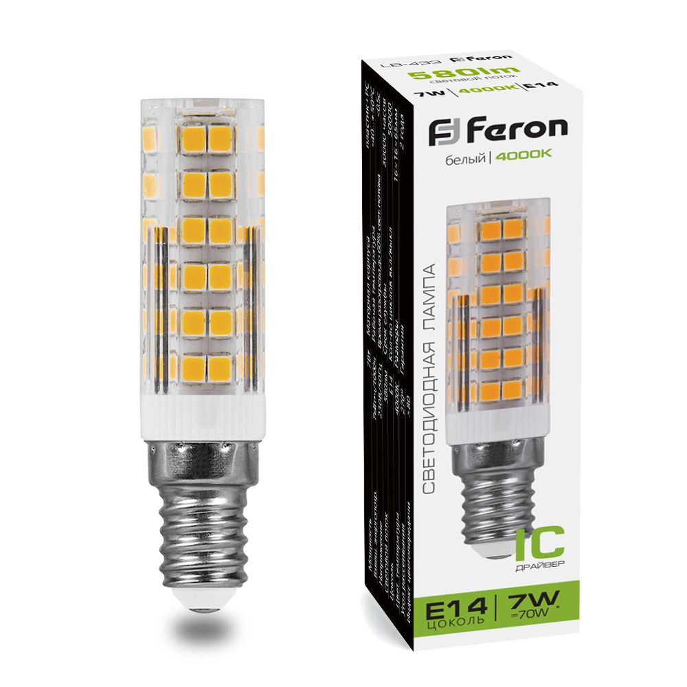 

Лампочка светодиодная FERON LB-433, 7Вт E14 175-265V 10 шт, 25899, LB-433