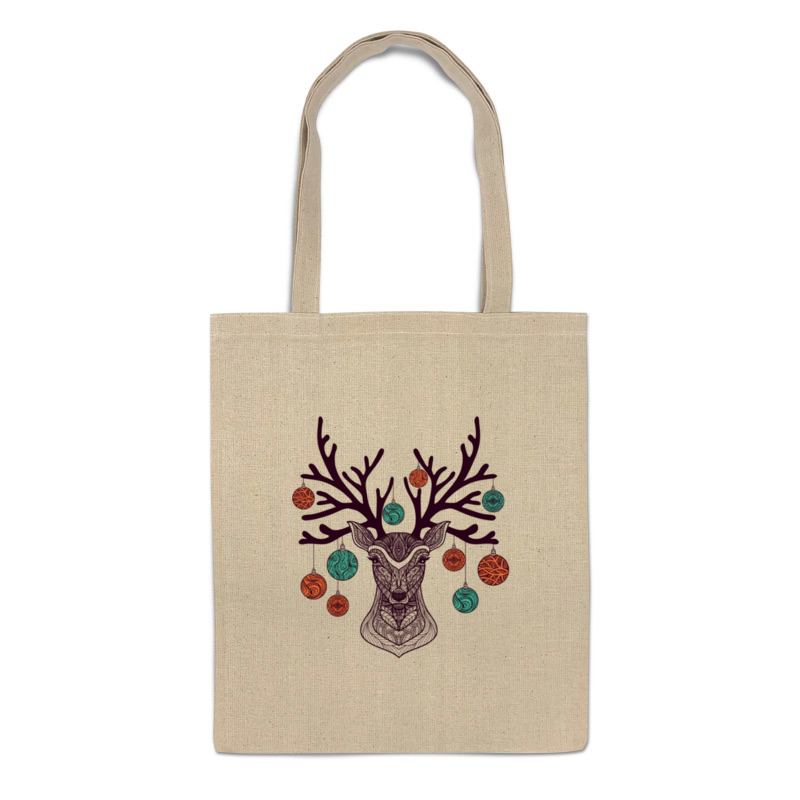 Сумка-шоппер Printio Новогодний олень бежевая