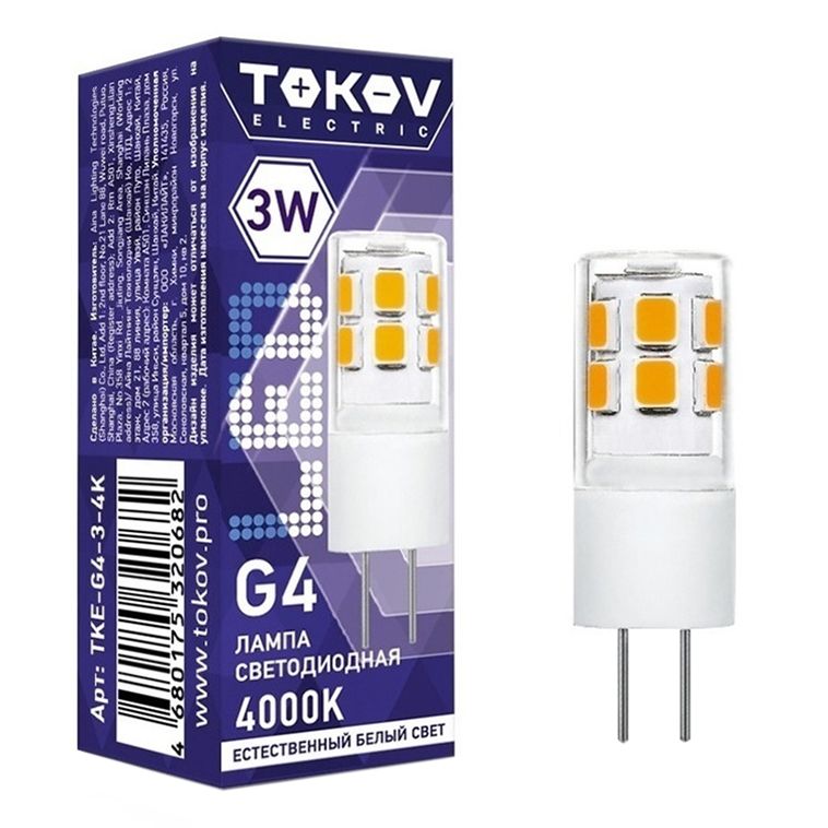 Лампа светодиодная Tokov Light G4 3 Вт 4000 К капсула прозрачная