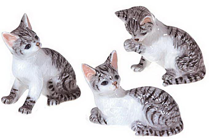 фото Набор фарфоровых фигурок klima "кошка полосатая", 3штуки, 5см (франция)