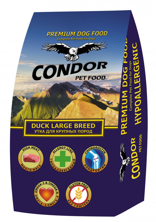 

Сухой корм для собак крупных пород Condor Duck Large Breed утка с картофелем, 10 кг