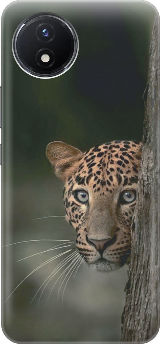 

Силиконовый чехол на Vivo Y02 с принтом "Подглядывающий леопард", Зеленый;коричневый, 157833