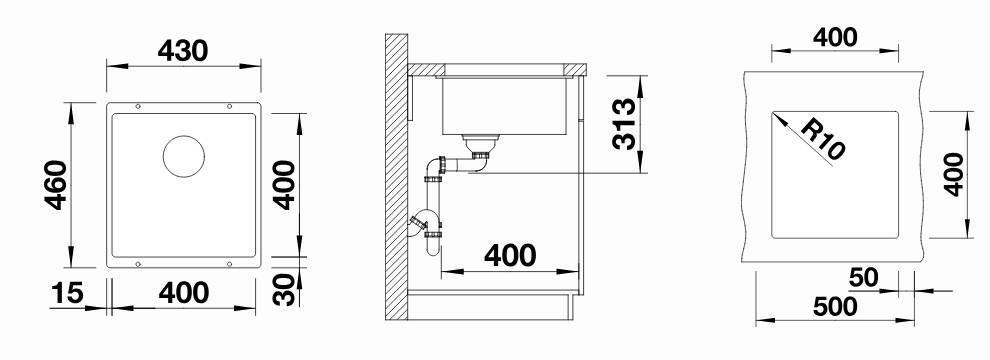 

Мойка Blanco Subline 400 U Silgranit Алюметаллик 523424, Серый, Subline 400-U