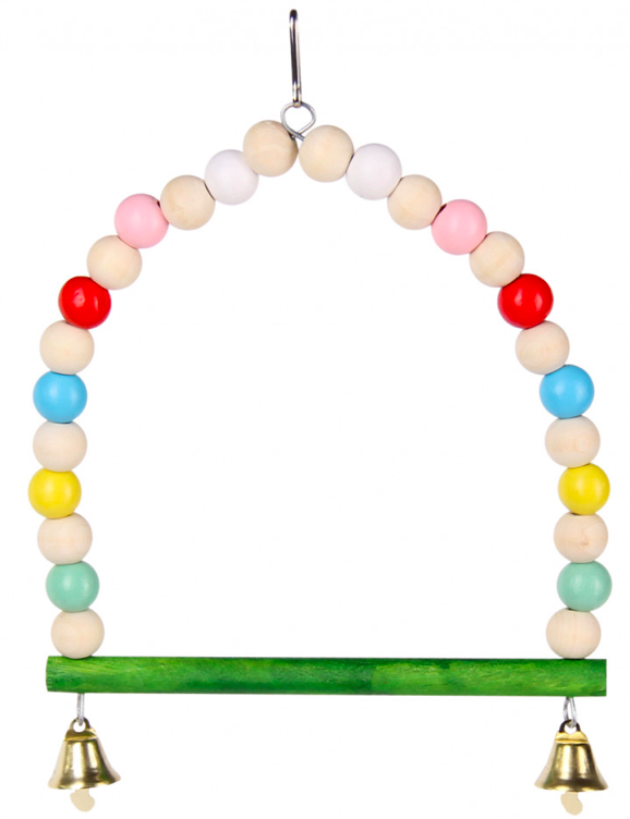 Игрушка для птиц PetStandArt Качели из бусин деревянные зеленые 12х2х17 см