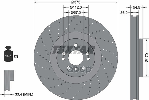 

TEXTAR Диск тормозной передний [375x36] 5 отв. высокоуглеродистый с покрытием PRO+ вентили