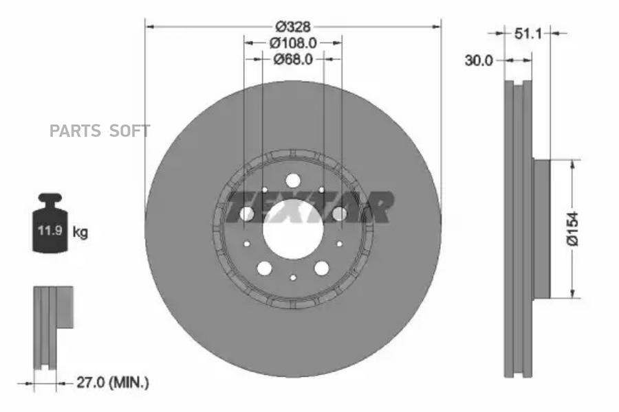 

TEXTAR Тормозной диск высокоуглеродистый с покрытием PRO+ VOLVO XC90 I (275) 02->