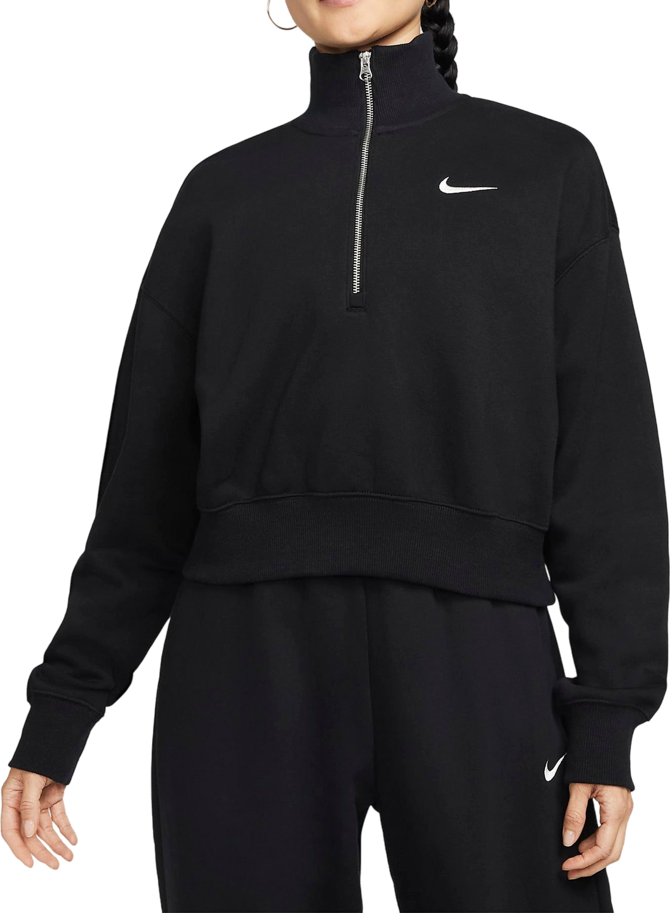 Свитшот женский Nike W NSW PHNX FLC QZ CROP черный S