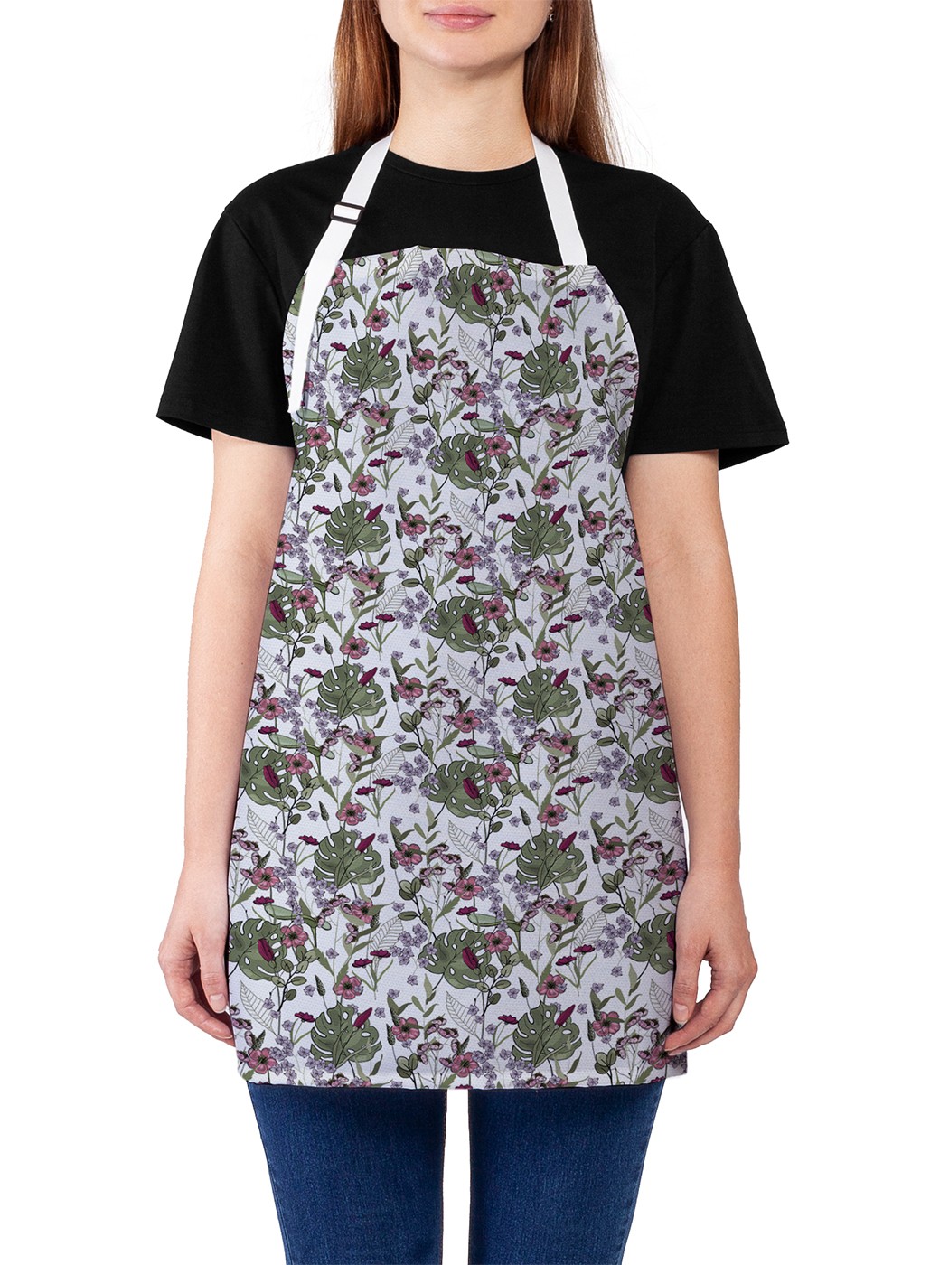 

Фартук женский JoyArty для готовки "Лист монстеры и цветы", универсальный размер, Зеленый
