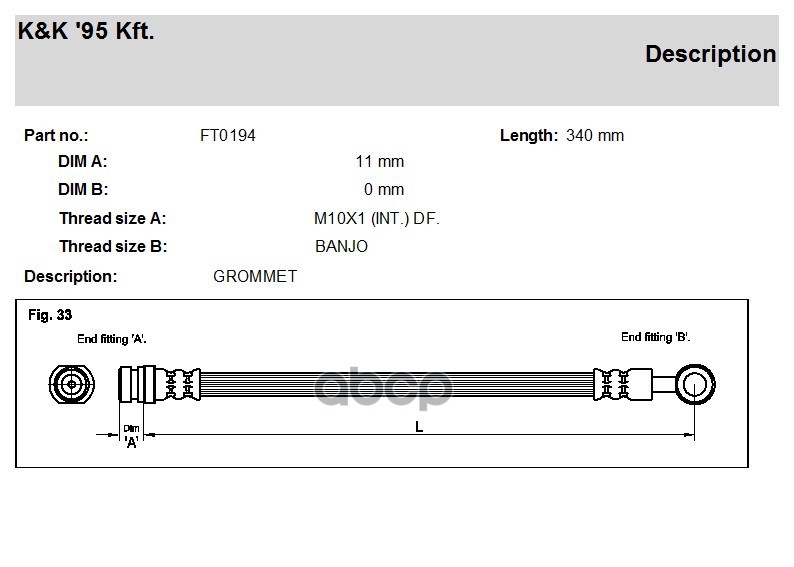 

K&K FT0194 Шланг тормозной KиK FT0194 AVEO перед