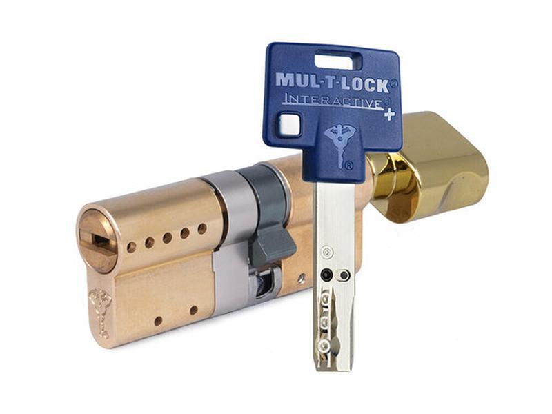 

Цилиндр Mul-t-Lock Interactive+ ключ-вертушка (размер 50х55 мм) - Латунь, Флажок, Золотистый