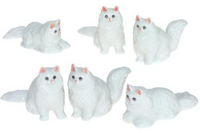 Набор фарфоровых фигурок KLIMA Кошка Персидская, белая, 6шт, 4см