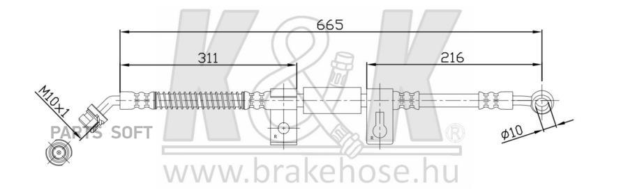 

K&K FT0828 Шланг тормозной передн прав KIA: Sorento (JC) 2.4 08.02-