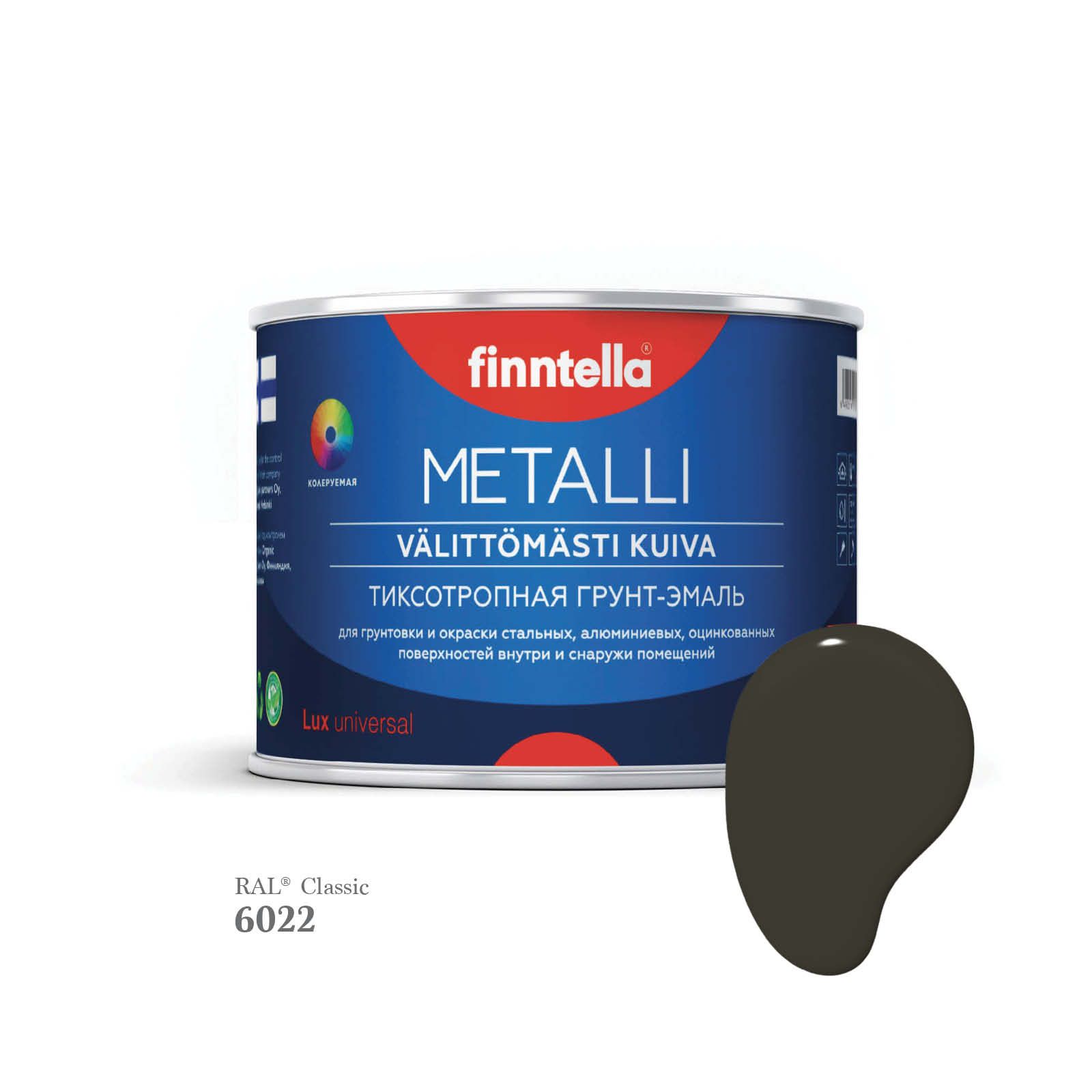 

Грунт-эмаль 3 в 1 по металлу для наружных и внутренних работ FINNTELLA METALLI. С защитой, Зеленый, METALLI RAL