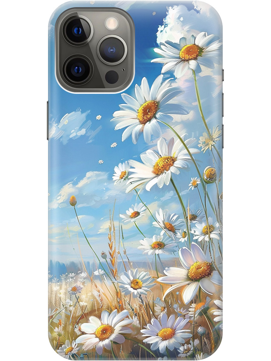

Силиконовый чехол на Apple iPhone 12 Pro Max с рисунком "Ромашки на поле", Белый;синий, 20000398
