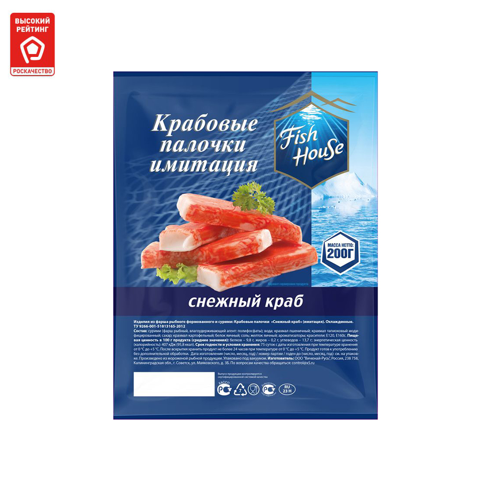 Крабовые палочки Fish House Снежный краб имитация 200 г