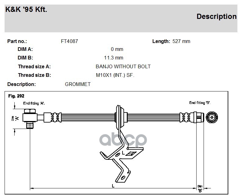 

K&K FT4087 Шланг тормозной передн лев MERCEDES: M-KLASSE (W163) ML ML230/ML270 CDI 98-05