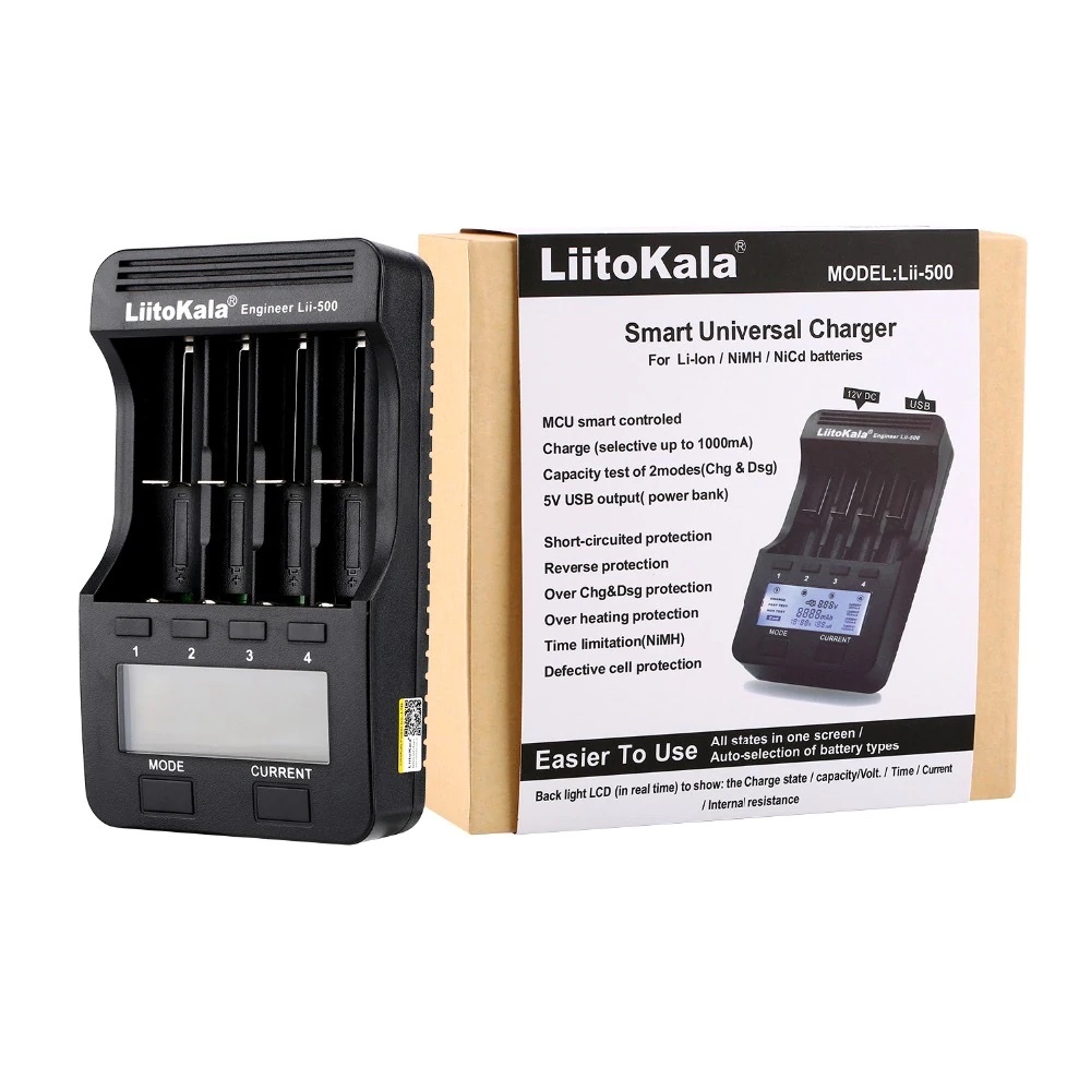 Смарт-Зарядное Устройство LiitoKala Lii-500 4 Слота зарядное устройство от прикуривателя airline