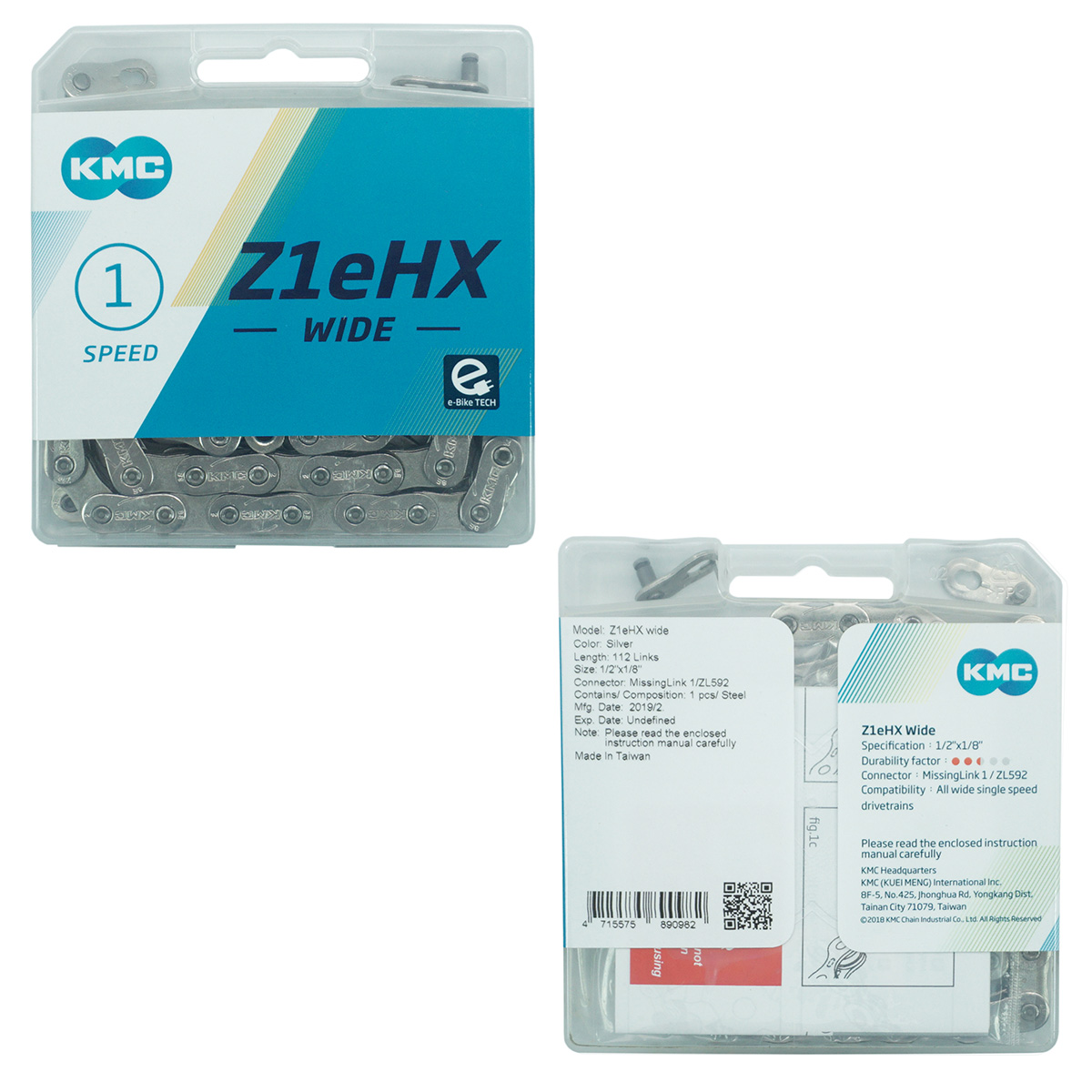 

КМС Цепь Z1EHX-WIDE, 1 ск., 1/2x1/8"х112, серебристая, в торг.уп.