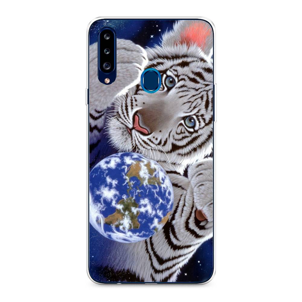 

Чехол на Samsung Galaxy A20s "Тигренок и Земля", Синий;белый;черный, 2100850-1