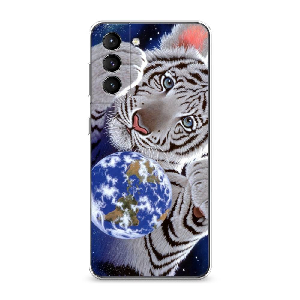 

Чехол на Samsung Galaxy S21 "Тигренок и Земля", Синий;белый;черный, 2101850-1