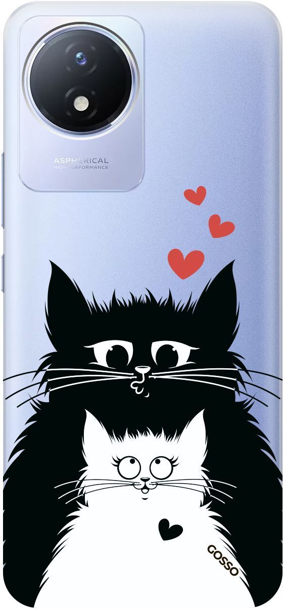 

Силиконовый чехол на Vivo Y02 с 3D принтом "Cats in Love" прозрачный, Прозрачный;белый, 157841