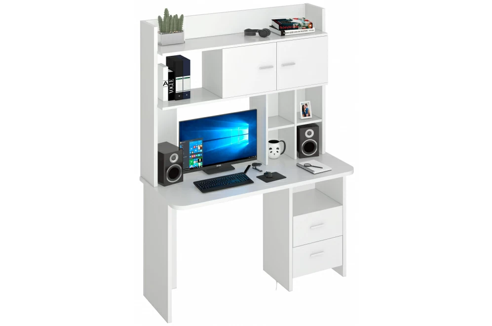 

Стол компьютерный Мэрдэс СКЛ-Прям130Р+НКЛХ-130 БЕ White с надстройкой