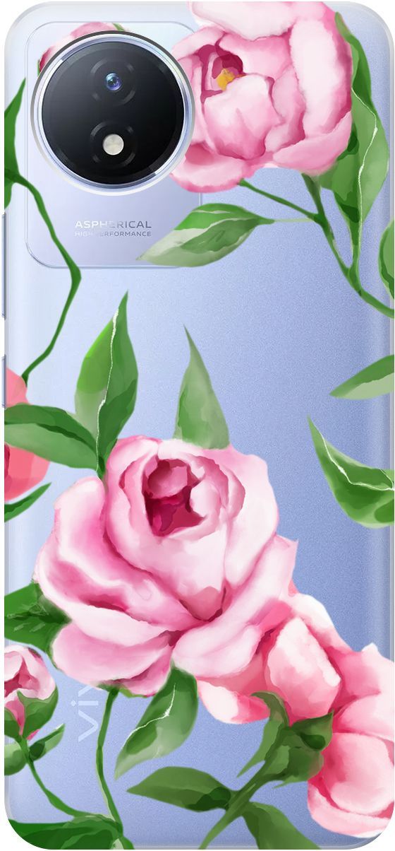 

Силиконовый чехол на Vivo Y02 с 3D принтом "Amazing Peonies" прозрачный, Прозрачный;розовый, 157842
