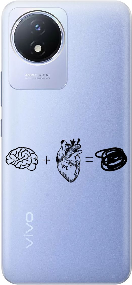

Силиконовый чехол на Vivo Y02 с 3D принтом "Brain Plus Heart" прозрачный, Прозрачный;черный, 157842