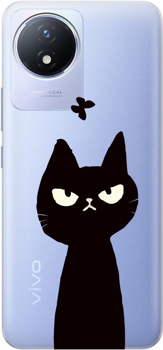 

Силиконовый чехол на Vivo Y02 с 3D принтом "Disgruntled Cat" прозрачный, Прозрачный;черный, 157842