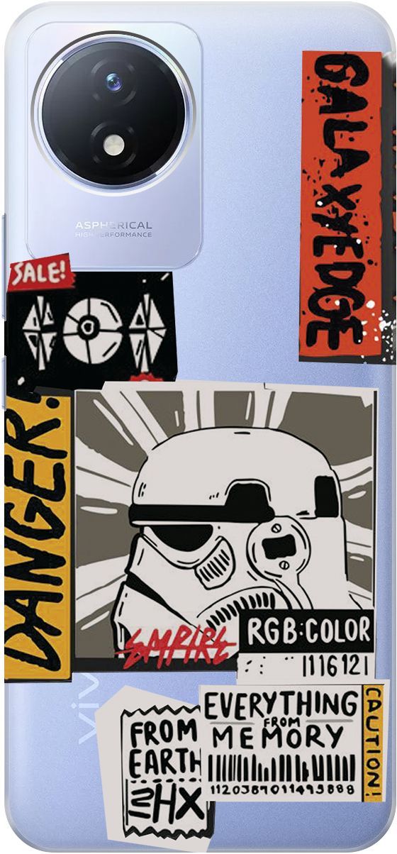 

Силиконовый чехол на Vivo Y02 с 3D принтом "Stormtrooper Stickers" прозрачный, Прозрачный;белый, 157842