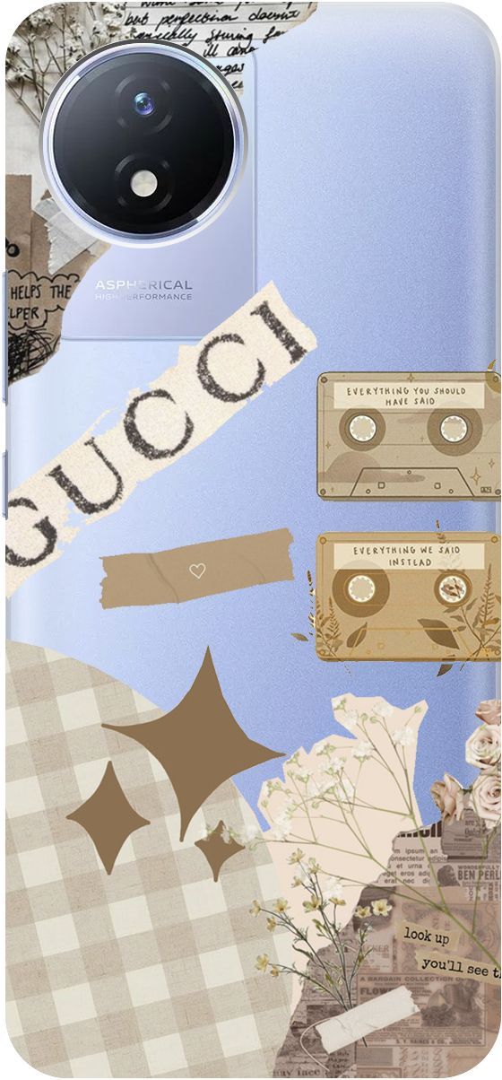 

Силиконовый чехол на Vivo Y02 с 3D принтом "GUCCI Stickers" прозрачный, Прозрачный;бежевый, 157842