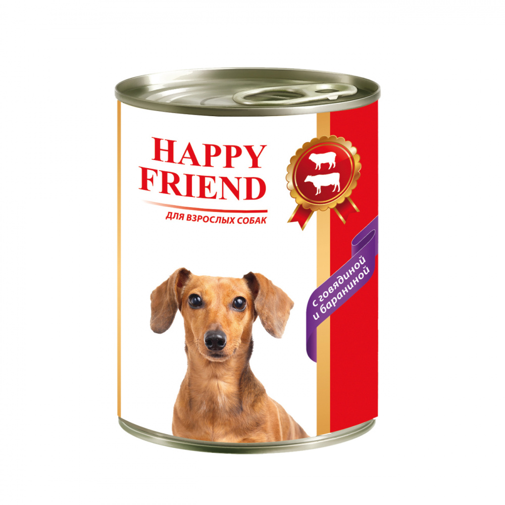 Консервы для собак HAPPY FRIEND, с говядиной и бараниной, 410г